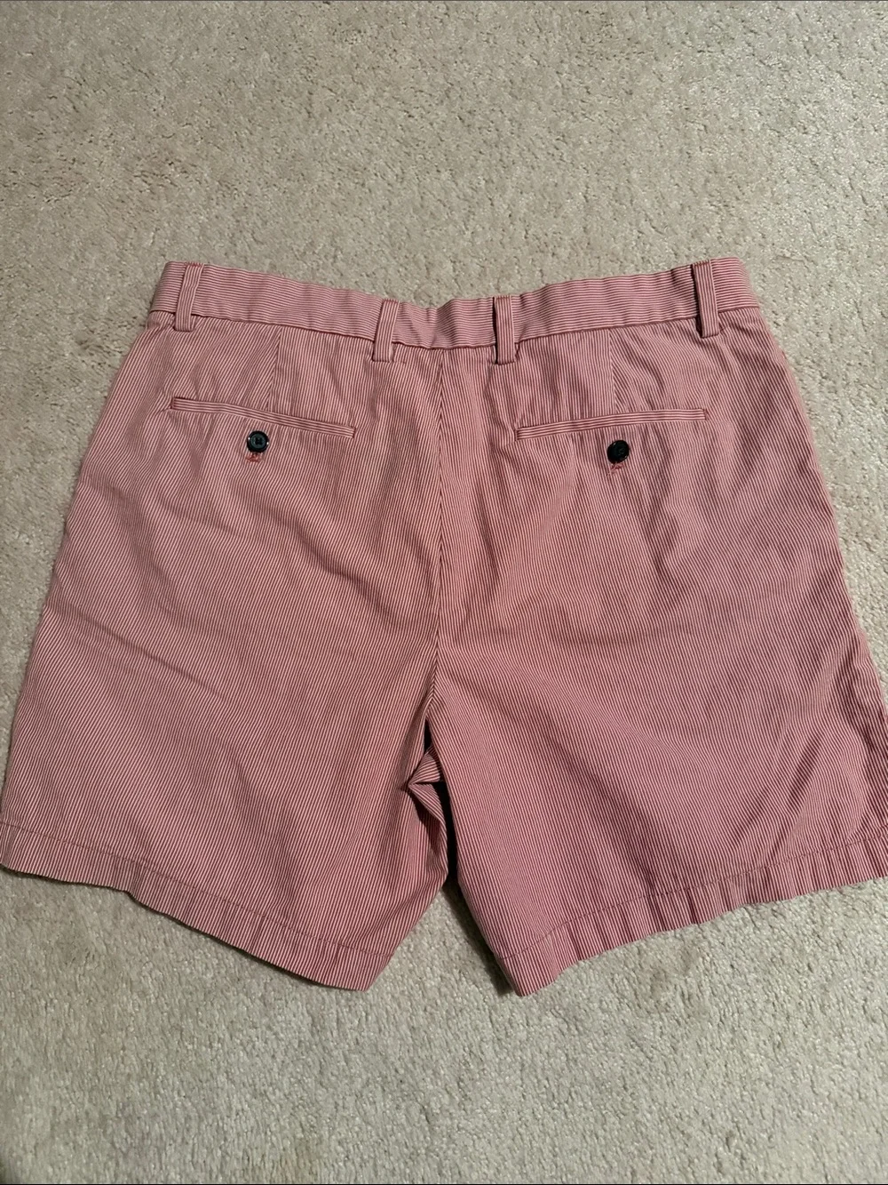 Banana Republic Men's Brick Red and White Striped Flat Front Aiden Shorts - Picture 6 of 7